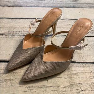 Amazon sliver glitter pointed toe mule style high heels. 8.5